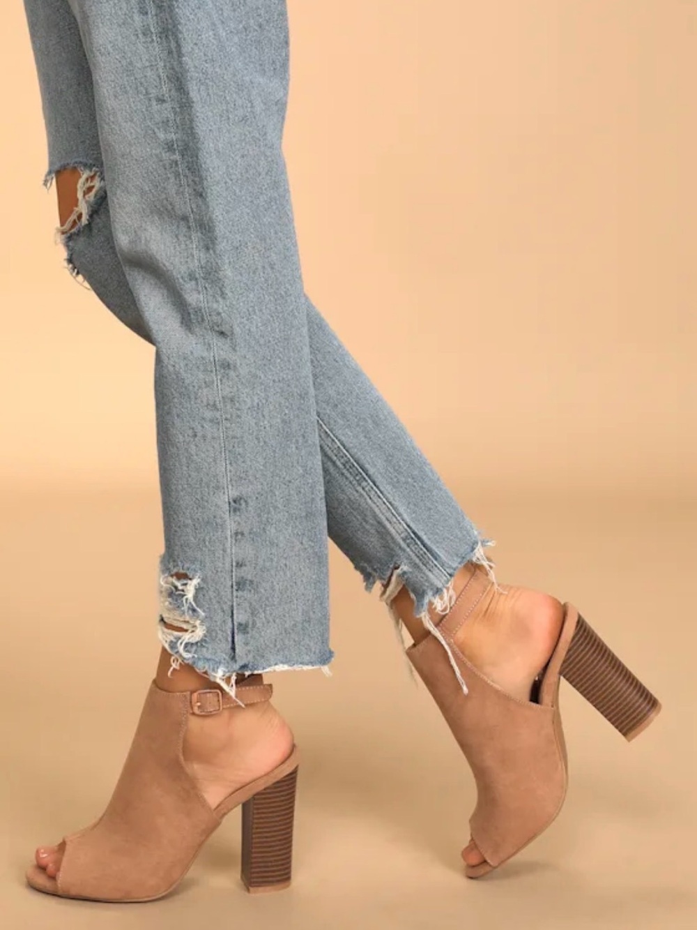 Lulu's Camel Suede Peep-Toe Booties Size 7.5